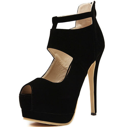 Cheap Fashion Round Peep Toe Platform Stiletto Super High Heel Black Suede Basic Pumpspumps 