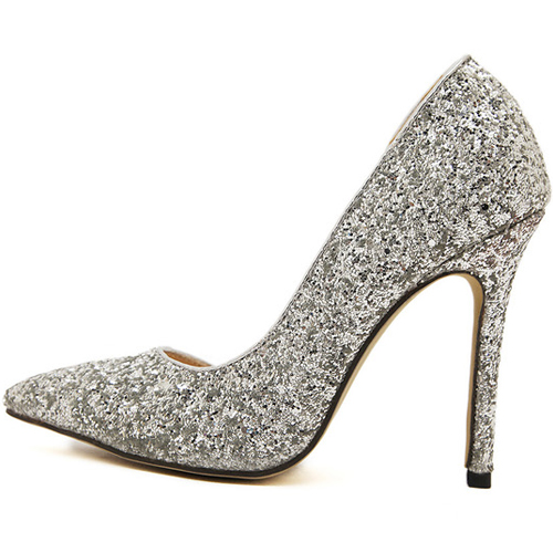 closed toe silver high heels