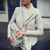 Fashion Turndown Collar Long Sleeves Zipper Design