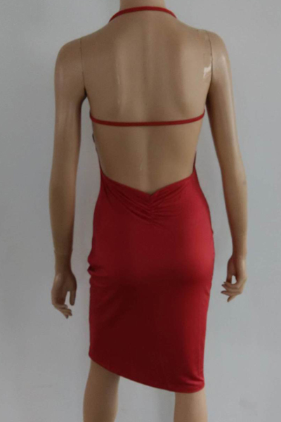 Sexy V Neck Spaghetti Strap Sleeveless Backless Red Polyester Sheath Mini Dress от Lovelywholesale WW