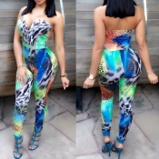 Fashion Floral Print Skinny Polyester Jumpsuits