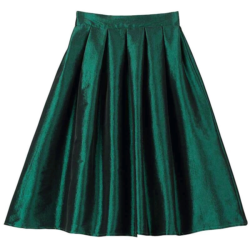 Fashion Solid Green Faux Silk A Line Knee Length Skirt_Skirts_Bottoms ...