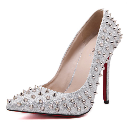 silver closed toe pumps