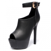Stylish Round Peep Toe Buckle Design Super High He