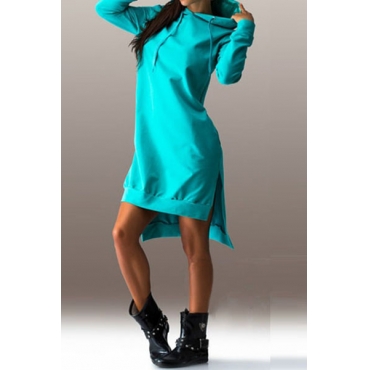 hooded asymmetrical polyester sleeves split side dress casual lovelywholesale