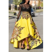 Trendy High Waist Printed Asymmetrical Cotton Floo