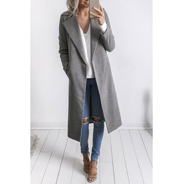 Trendy Turndown Collar Long Sleeves Grey Trench Coats_Wool&Blends ...