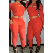 Sexy Round Neck Long Sleeves Hollow-out Orange Twi