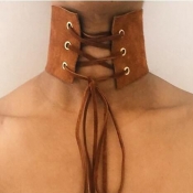 Vintage Lace-up Brown Leather Necklace