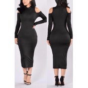 Euramerican Turtleneck Long Sleeves Hollow-out Bla