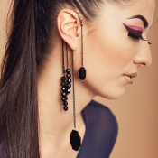 Retro Style Tassel Design Black Acrylic Earring(On