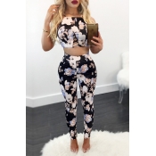 Black Cotton Blend Pants Print Square Sleeveless S