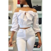 Stylish Bateau Neck Long Sleeves Bow-Tie Decorativ