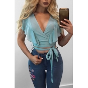 Charming V Neck Short Sleeves Falbala Design Light