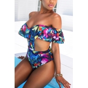 Euramerican Printed Hollow-out Polyester One-piece