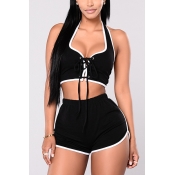 Sexy Backless Black Healthy Fabric Two-piece Short