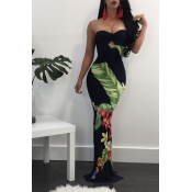 Sexy Backless Printed Twilled Satin Sheath Floor L