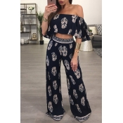 Stylish Dew Shoulder Printed Black Milk Fiber Two-