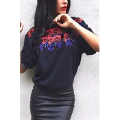 Pullovers Qmilch O Neck Half Sleeve Print T-shirt