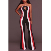 Sexy Hollow-out Striped Red Twilled One-piece Jump