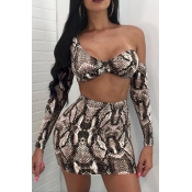 Sexy Snakeskin Printing Cotton Two-piece Skirt Set