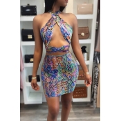 Sexy Printed Hollow-out Milk Fiber Two-piece Skirt
