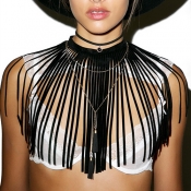 Fashion Tassel Design Black Faux Suede Necklace