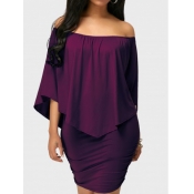 Stylish Dew Shoulder Purple Polyester Mini Dress