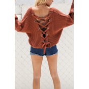 Just Wanna Lace-up Knitting Sweater