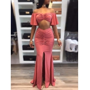 Sexy Drape Design Red Polyester Two Piece Skirt Se