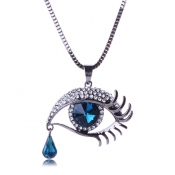 Fashion Rhinestone Decorative Blue Metal Necklace