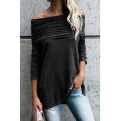 Off The Shoulder Solid Casual T-shirt