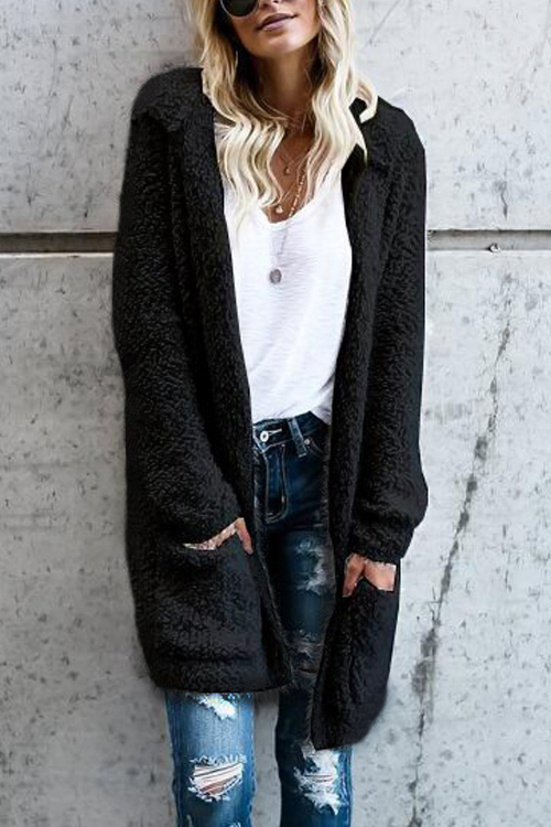 

Lovely Euramerican Long Sleeves Black Velvet Cardigans