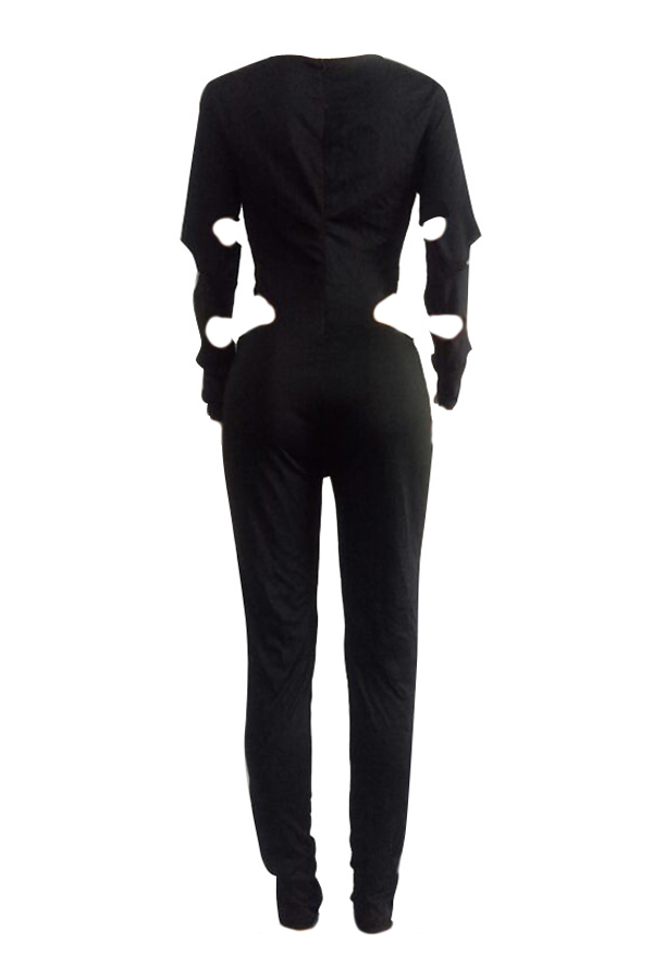 Sexy Round Neck Hollow-out Black Polyester One-piece Jumpsuits от Lovelywholesale WW