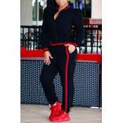 Lovely Leisure Round Neck Zipper Design Black Twil