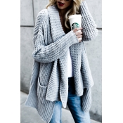 Trendy Long Sleeves Grey Acrylic Cardigans