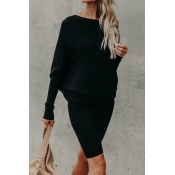 Lovely Leisure Dew Shoulder Black Cotton Blend Kne