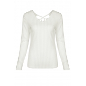 Sexy V Neck Hollow-out White Knitting Pullovers