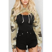 Sexy Camouflage Printed Apricot Cotton Hoodies