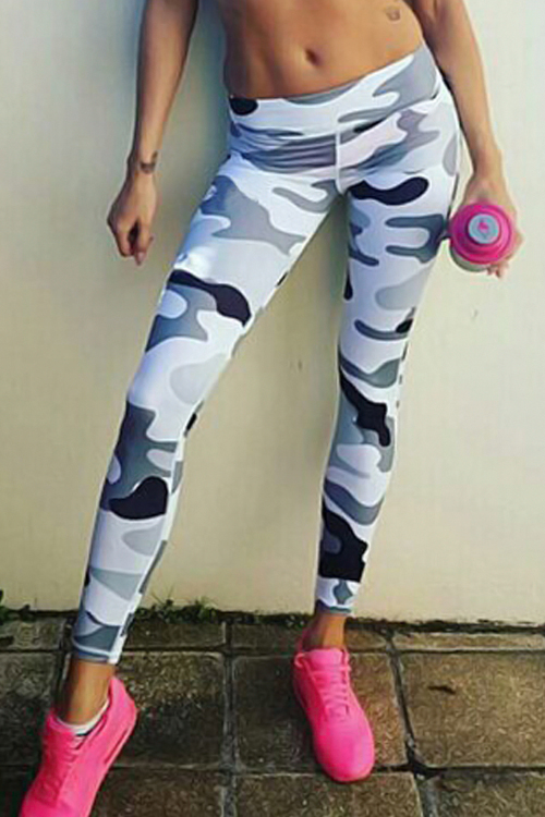 Euramerican Mid Waist Camouflage Printing Grey Blending Leggings