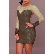 Sexy Round Neck Sequined Decorative Champagne Line