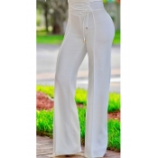 Fashion High Waist Lace-up White Polyester Pants