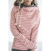 Lovely Casual Hooded Collar Striped Orange Cotton 
