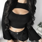 Sexy Round Neck Mandarin Sleeves Broken Holes Blac