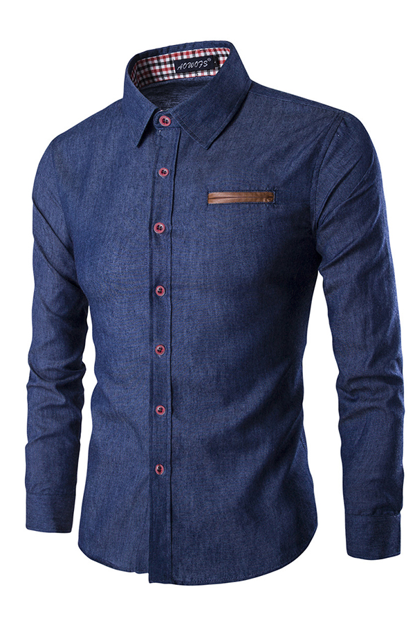 Stylish Turndown Collar Long Sleeves Deep Blue Denim Shirts от Lovelywholesale WW