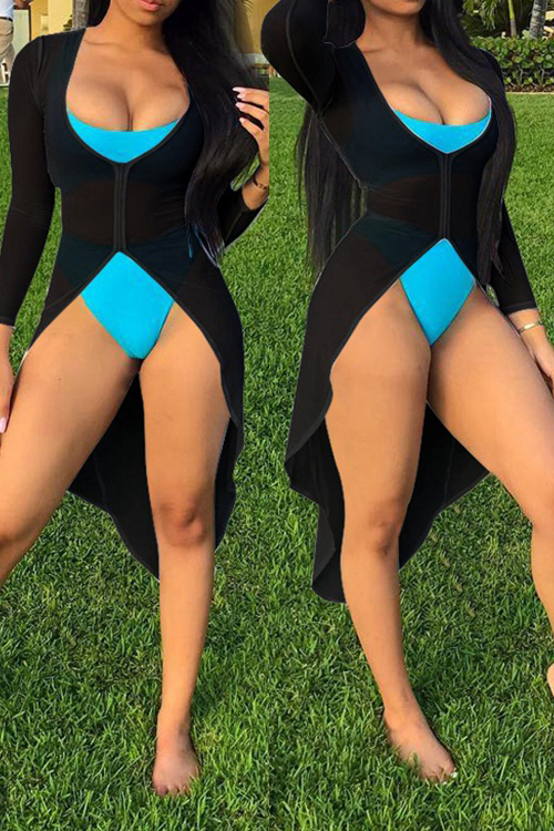 

Sexy V Neck See-Through Black Polyester Cover-Ups(Without Subcoating)
