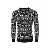 Casual Round Neck Long Sleeves Printed Black Cotto