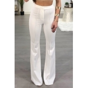 Stylish High Waist White Blending Flared Trousers