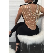 Lovely Sexy Round Neck Backless Chain Of Pearls De