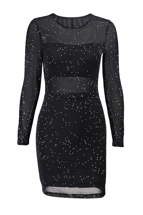 Lovely Sexy Round Neck See-Through Sequins Decoration Black Polyester Sheath Mini Dress от Lovelywholesale WW